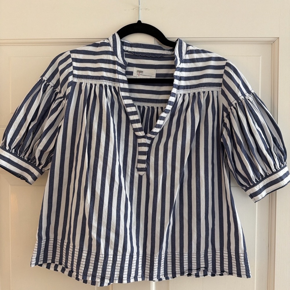 Anthropologie Navy and White Striped Blouse